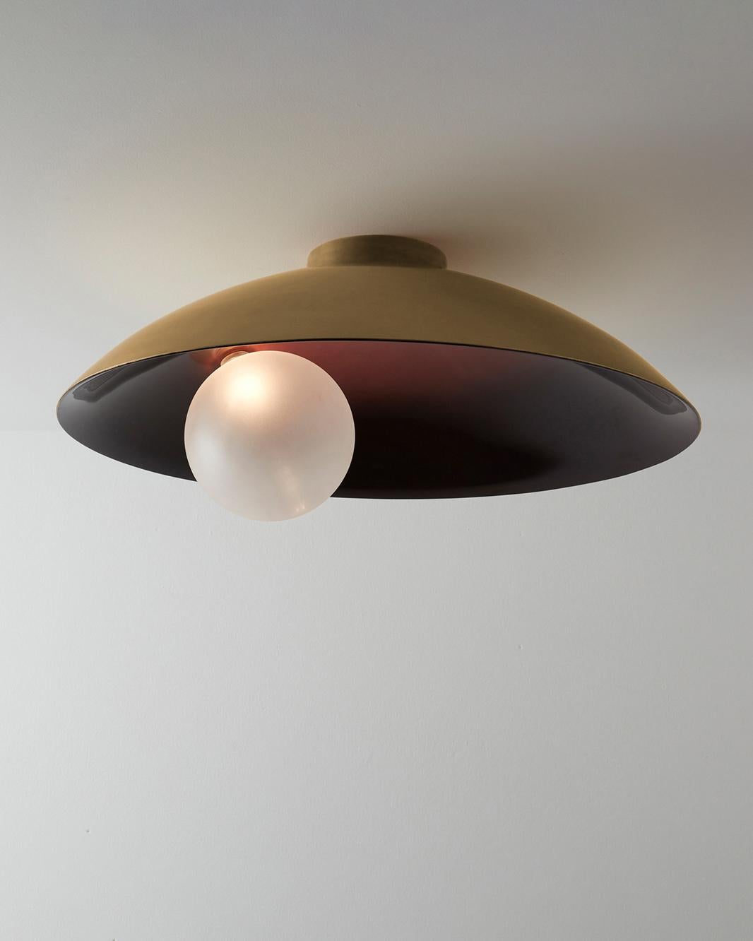 Oyster Burgundy and Brushed Brass Ceiling Mounted Lamp by Carla Baz
Dimensions: Ø 70 x H 26 cm.
Materials: Brushed brass.
Weight: 9 kg.

Available in brushed brass, copper or bronze finishes. Available in different color options. Please contact us.