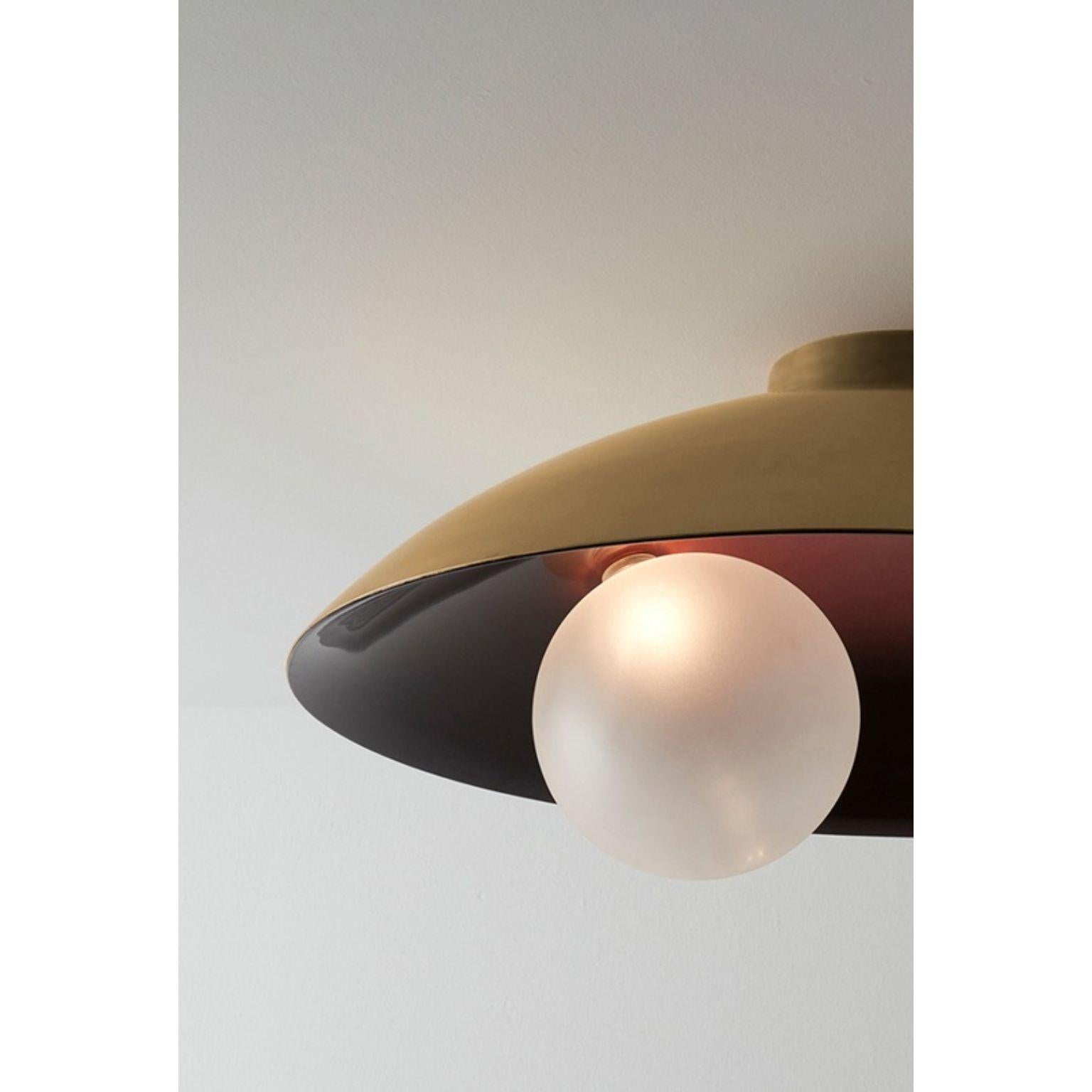 Post-Modern Oyster Burgundy and Brushed Brass Ceiling Mounted Lamp by Carla Baz For Sale