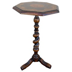 Oyster & Burlwood Inlaid Barley Twist Tripod Side / Drinks Table