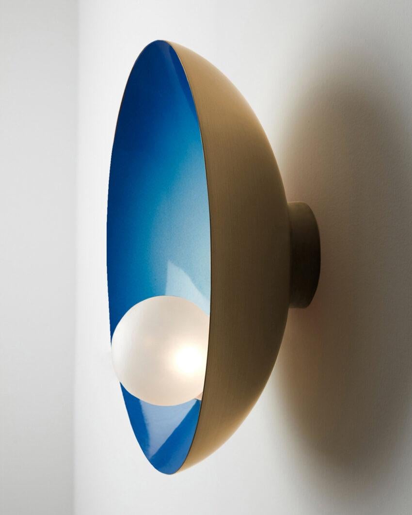 Oyster Electric Blue and Brushed Brass Ceiling Wall Mounted Lamp by Carla Baz
Dimensions: D 15 x W 40 x H 40 cm.
Materials: Brushed brass.
Weight: 3,5 kg.

Available in verdigris metal, brushed brass, copper or bronze finishes. Available in