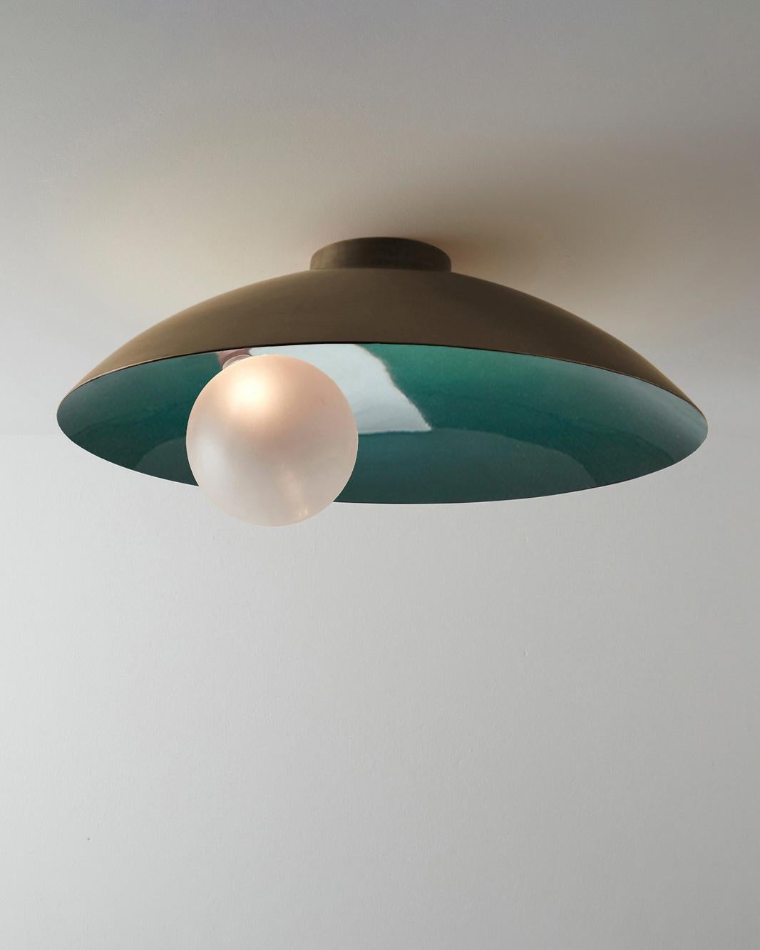 Oyster Emerald Green and Brushed Bronze Ceiling Mounted Lamp by Carla Baz
Dimensions: Ø 70 x H 26 cm.
Materials: Brushed bronze.
Weight: 9 kg.

Available in brushed brass, copper or bronze finishes. Available in different color options. Please