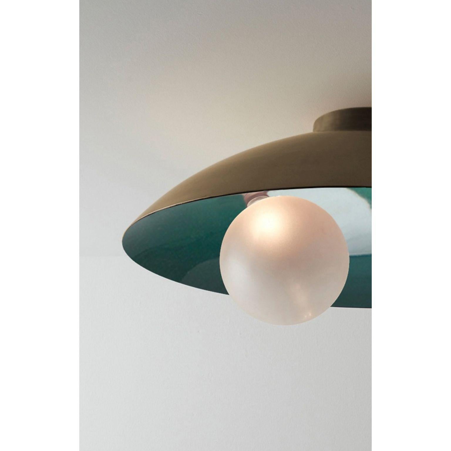 Post-Modern Oyster Emerald Green and Brushed Bronze Ceiling Mounted Lamp by Carla Baz For Sale