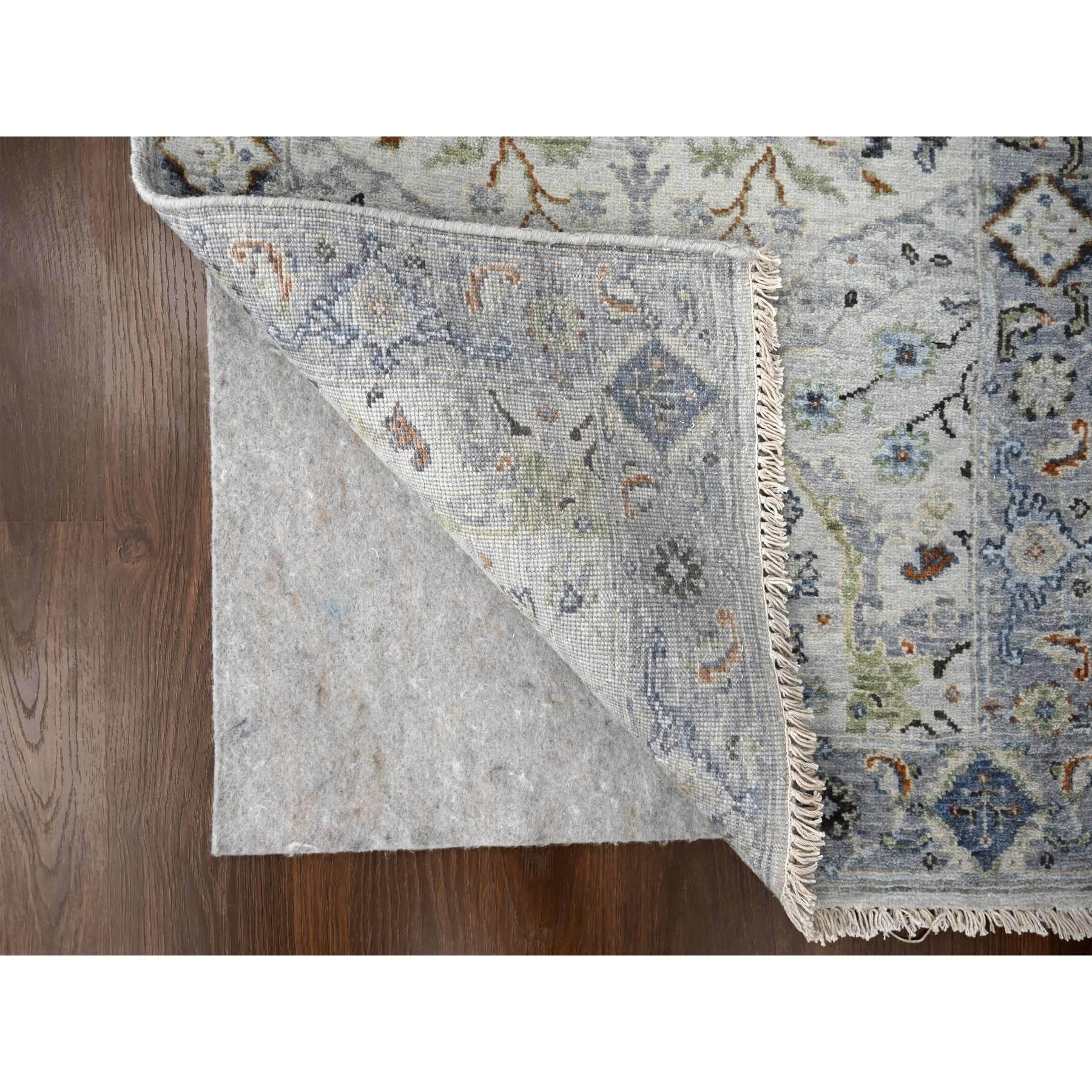 Austerngrauer Oushak Denser Weave Handgeknüpfter Teppich aus Wolle XL Läufer 2'8