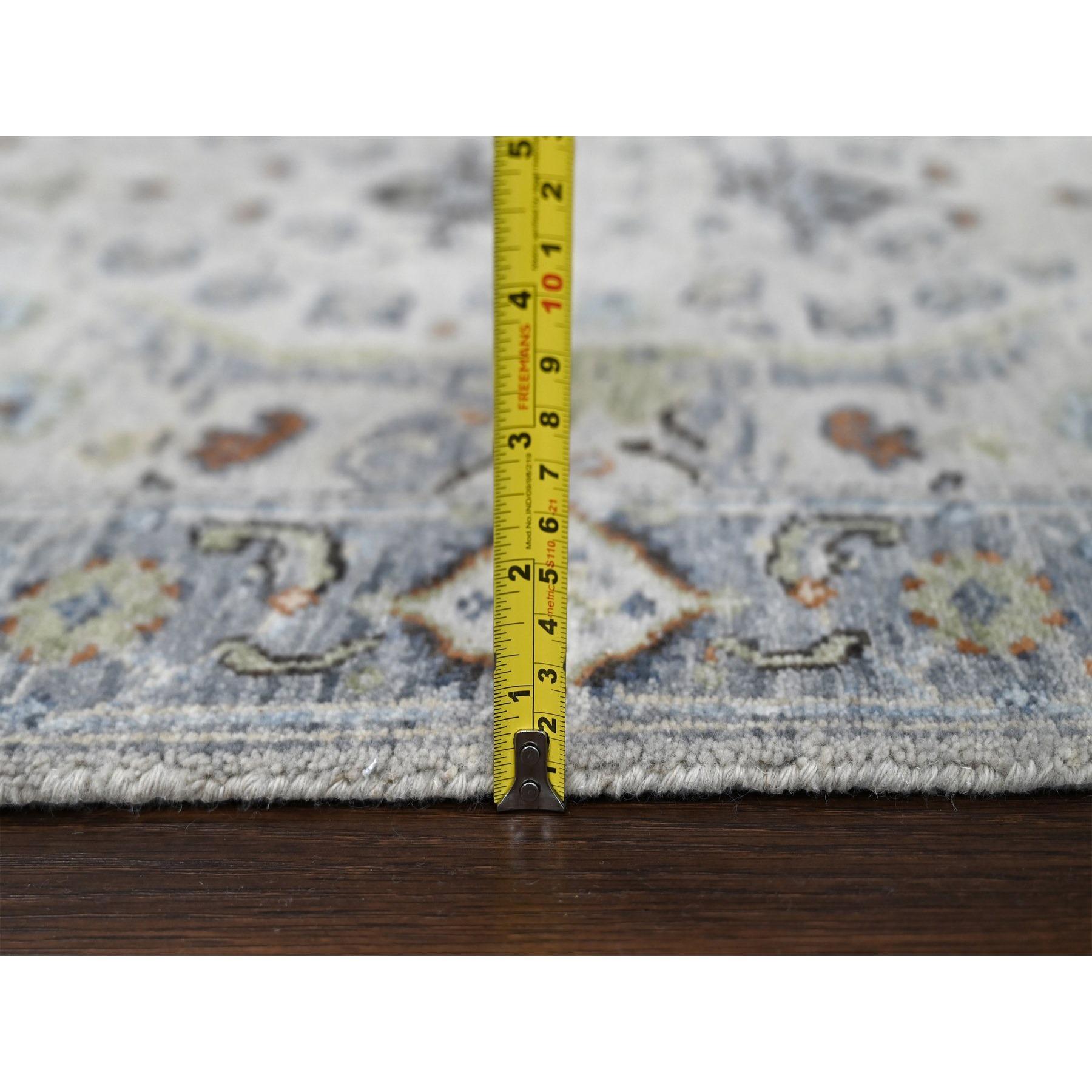 Austerngrauer Oushak Denser Weave Handgeknüpfter Teppich aus Wolle XL Läufer 2'8