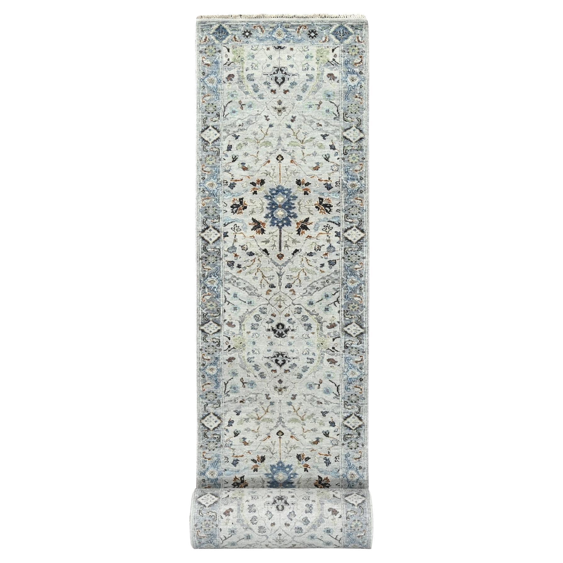 Oyster Gray Oushak Denser Weave Hand Knotted All Wool XL Runner Rug 2'8" x 27'8"