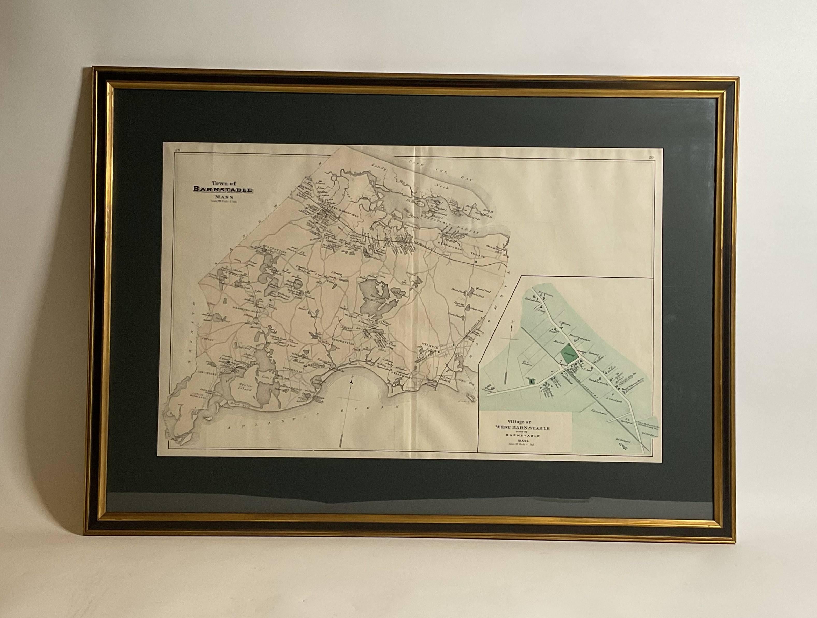 Barnstable-Landkarte aus dem neunzehnten Jahrhundert. Die Karte zeigt die Atlantikküste von Cotuit Highlands vorbei an Hyannisport, Hyannis, Sandy Neck, Marstons, Mills, etc.etc., Diese Karte ist ein Original von CIRCA 1890. Beachten Sie, dass