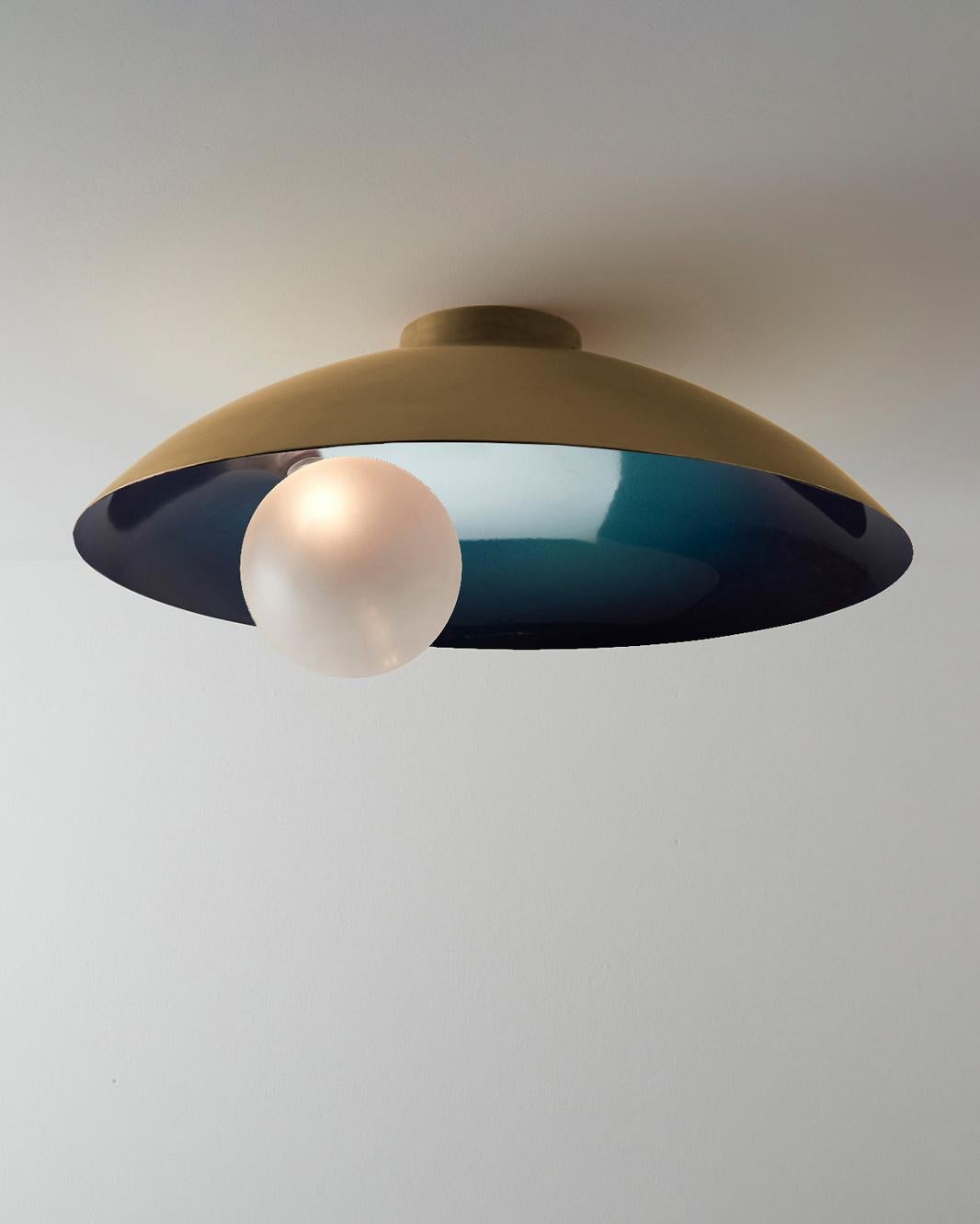 Oyster Midnight Blue and Brushed Brass Ceiling Mounted Lamp by Carla Baz
Dimensions: Ø 70 x H 26 cm.
Materials: Brushed brass.
Weight: 9 kg.

Available in brushed brass, copper or bronze finishes. Available in different color options. Please contact