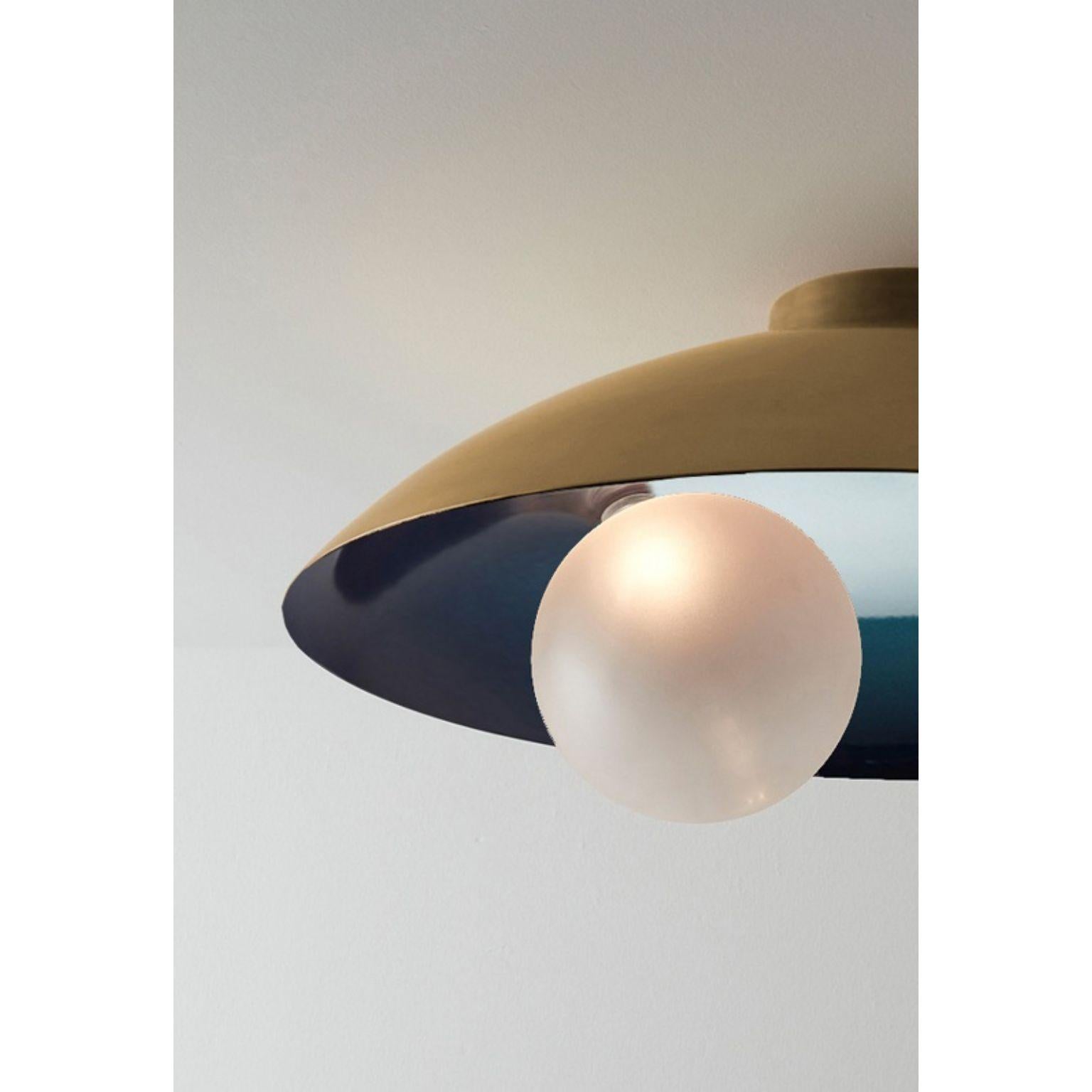 Post-Modern Oyster Midnight Blue and Brushed Brass Ceiling Mounted Lamp by Carla Baz For Sale
