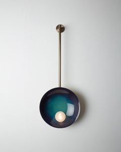 Midnight Blue and Brushed Bronze Oyster Wall Mounted Lamp With Rod by Carla Baz