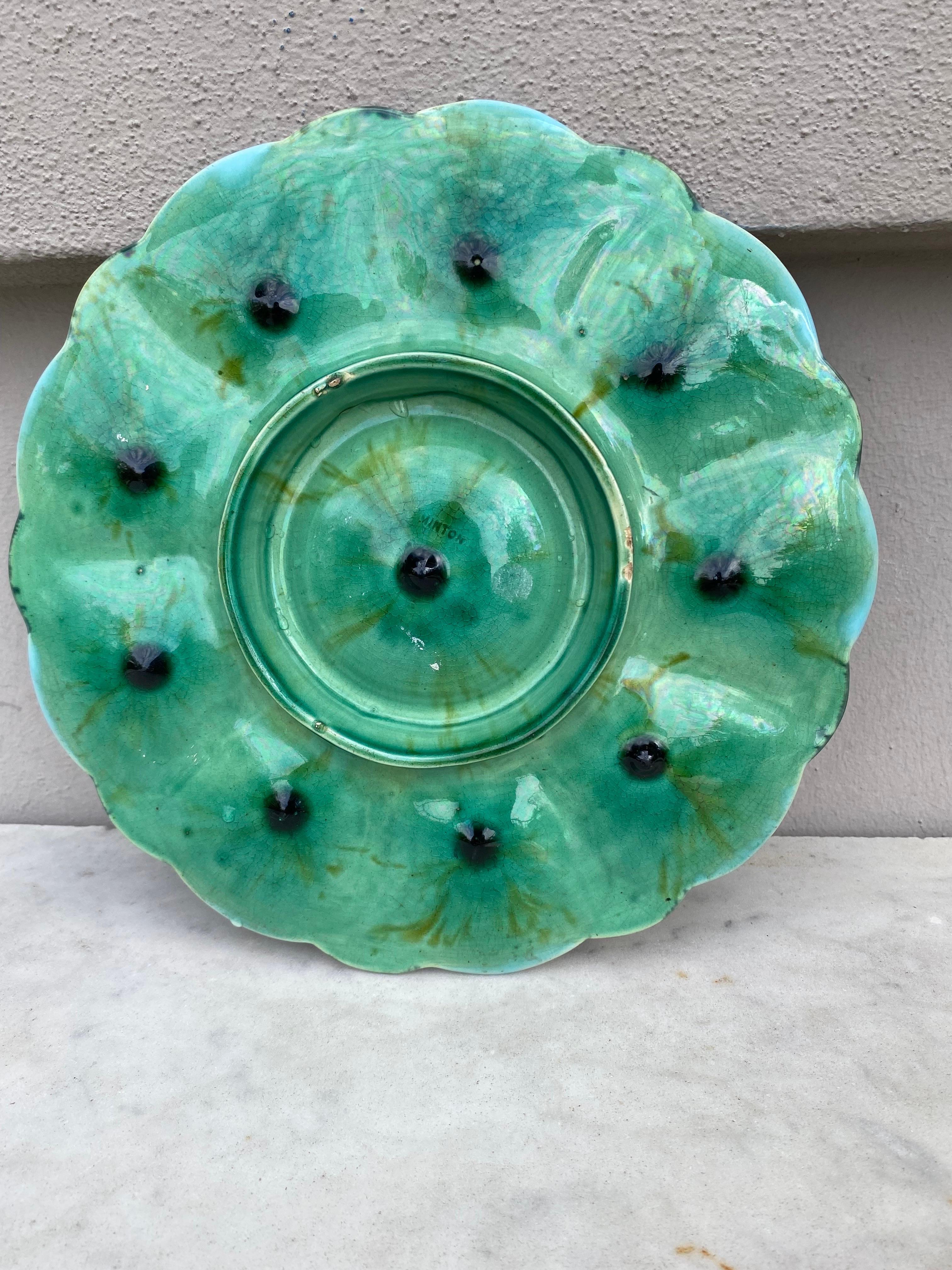 19th Century Majolica Aqua Oyster Plate Minton In Good Condition For Sale In Austin, TX