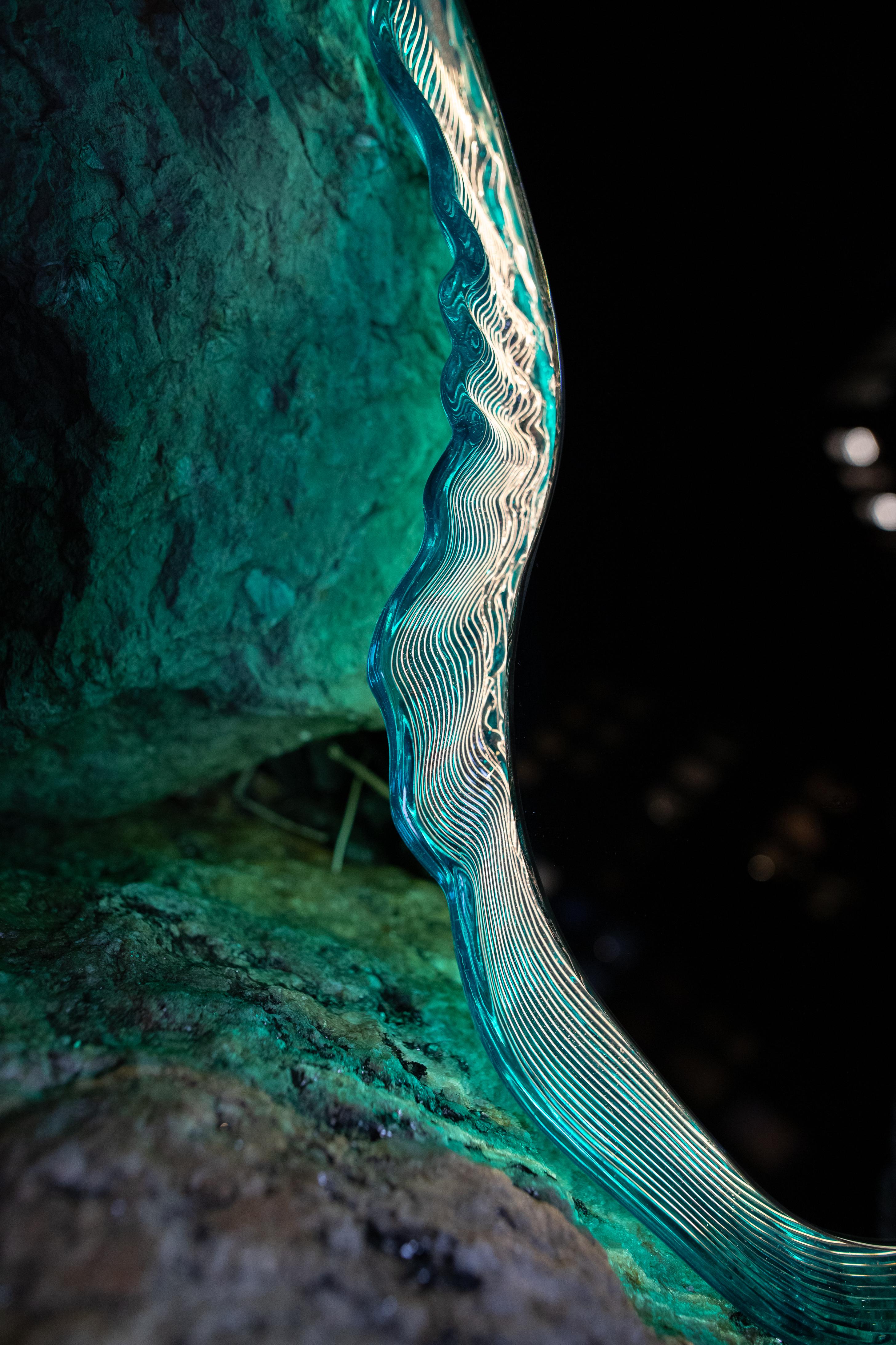 Oyster Mirror in Aqua by Courtney Kinnare, Recycled Plastic, LED, Sustainable In New Condition For Sale In New York, NY
