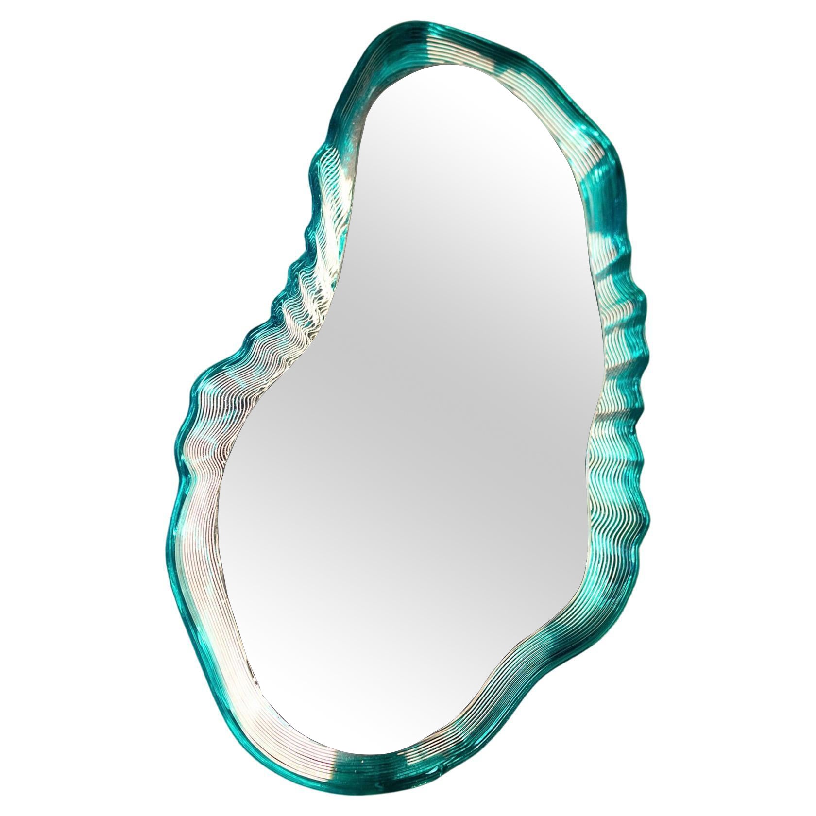 Oyster Mirror in Aqua by Courtney Kinnare, Recycled Plastic, LED, Sustainable For Sale