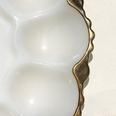 Oyster or Egg White Round Milk Glass Oyster or Egg Serving Dish with Gold Detail