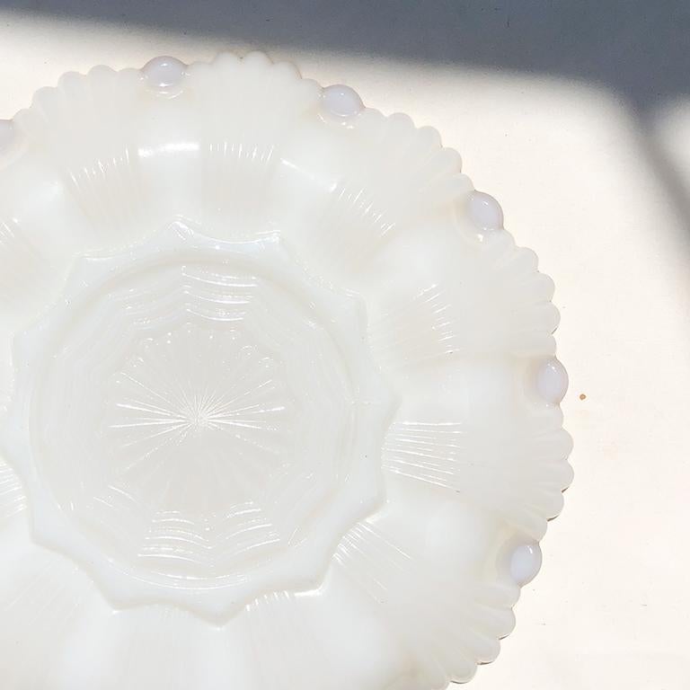 American Classical Oyster or Egg White Round Milk Glass Oyster or Egg Serving Dish with Gold Detail