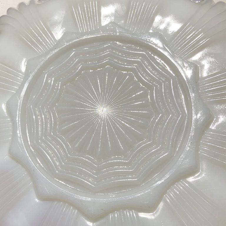 American Oyster or Egg White Round Milk Glass Oyster or Egg Serving Dish with Gold Detail