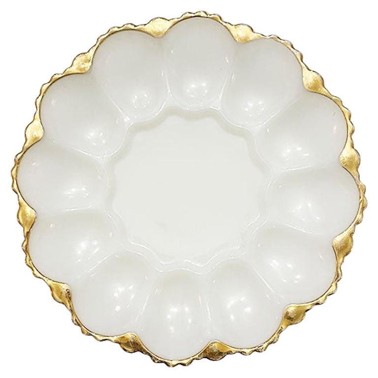 Oyster or Egg White Round Milk Glass Oyster or Egg Serving Dish with Gold  Detail For Sale at 1stDibs