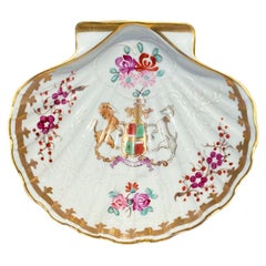 Oyster or Shell Shaped Catchall Dish with Crest, Limoges France, 1900s