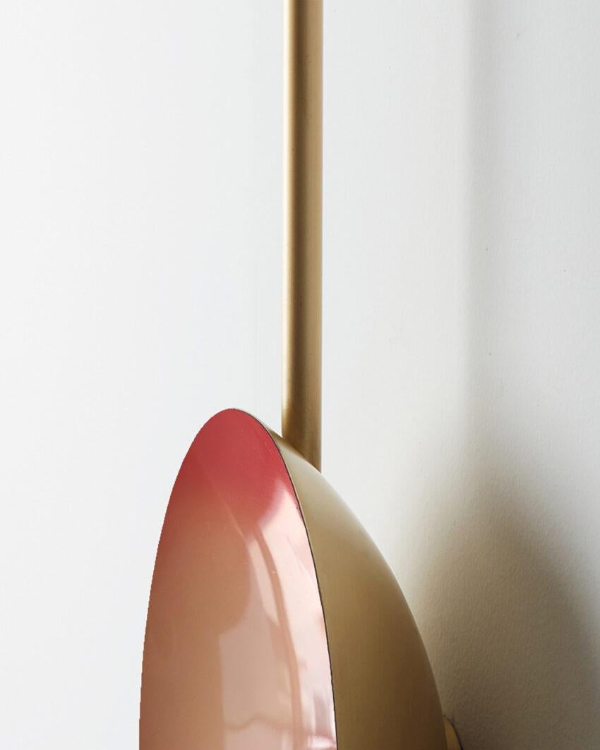 Post-Modern Oyster Peach and Brushed Brass Wall Mounted Lamp With Rod by Carla Baz For Sale