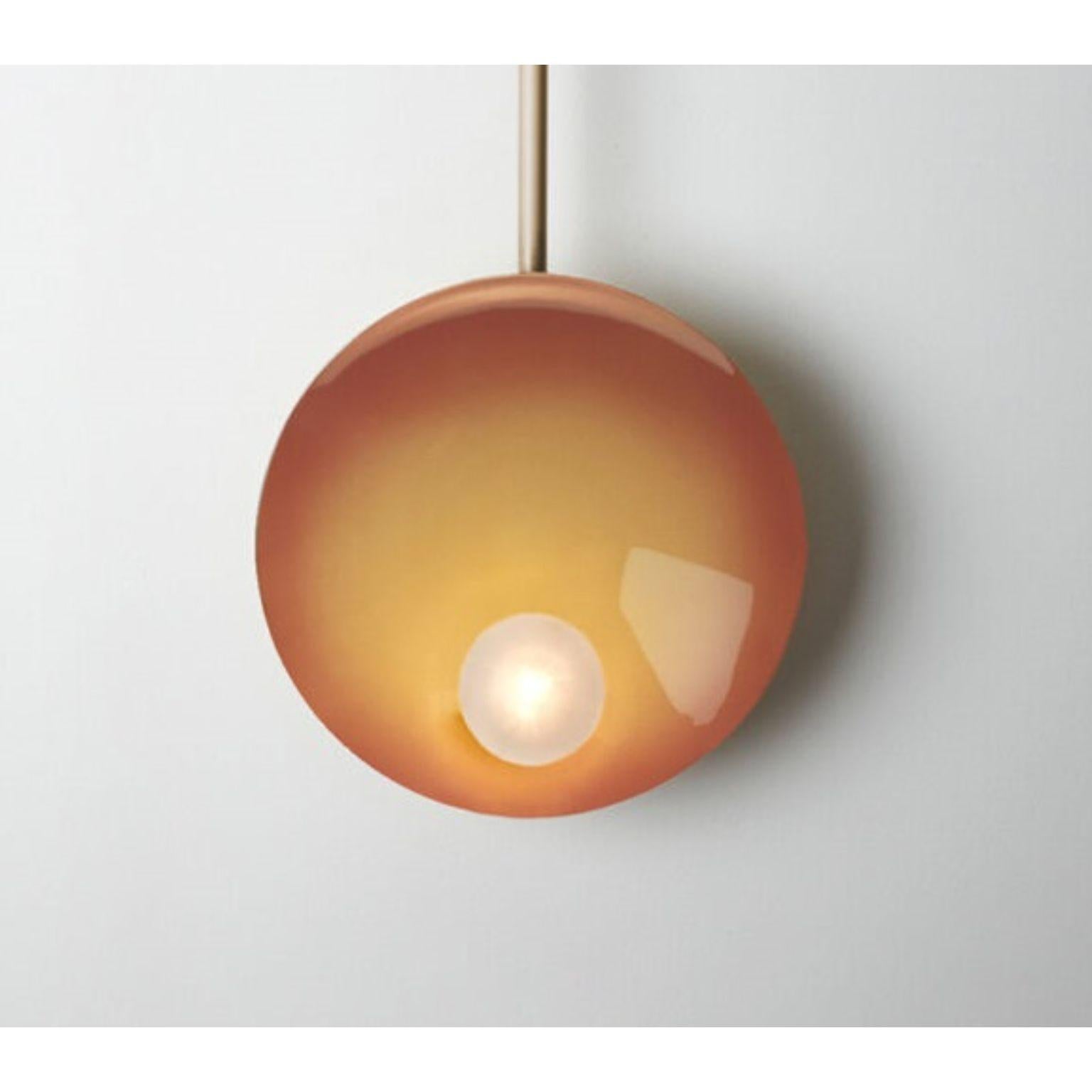 Lebanese Unique Peach and Brushed Brass Oyster Wall Mounted Lamp With Rod by Carla Baz For Sale