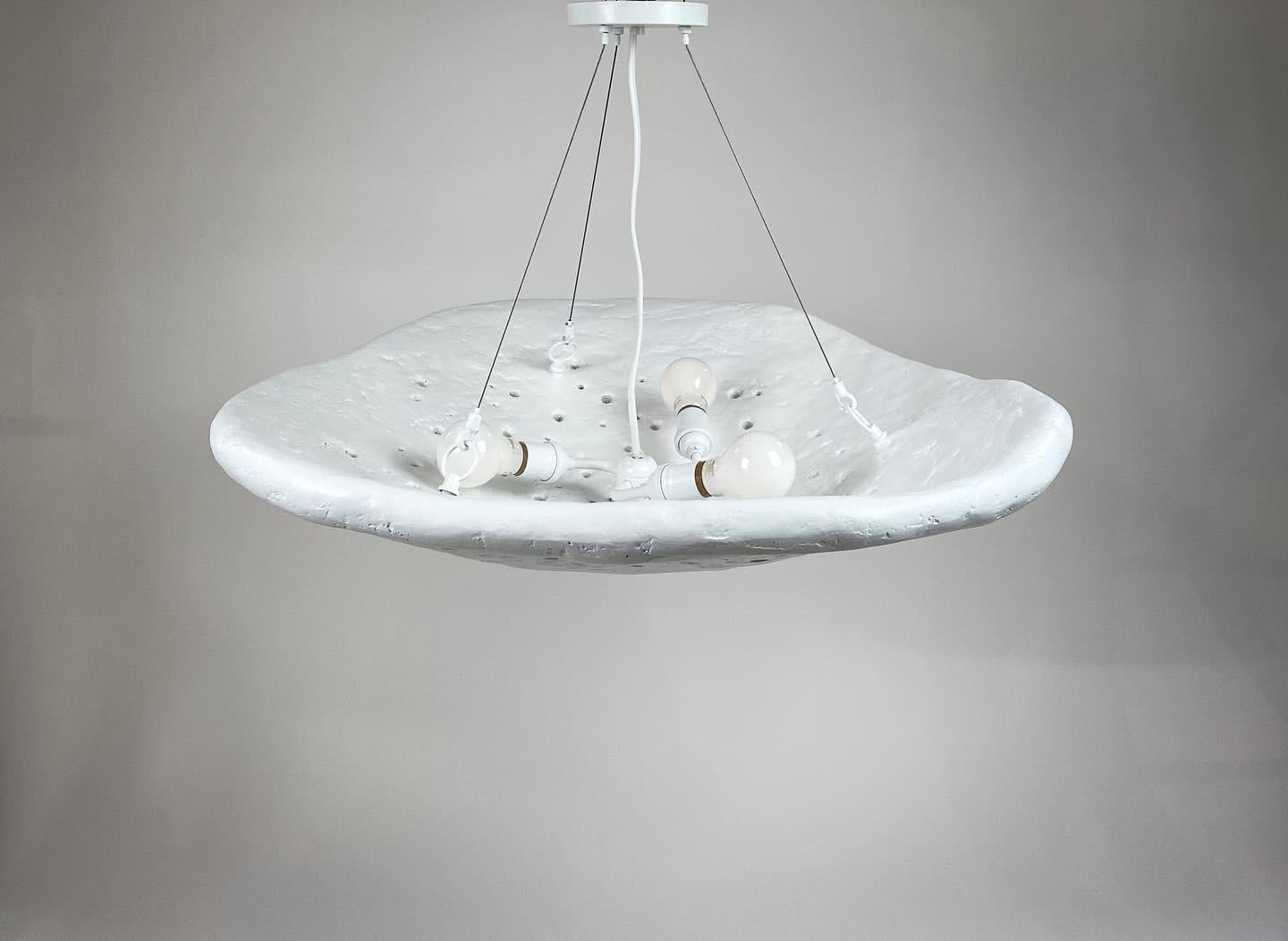Hand-Crafted Oyster Pendant / Perforated in Gypsum & Fiberglass by Brent Warr Studios For Sale