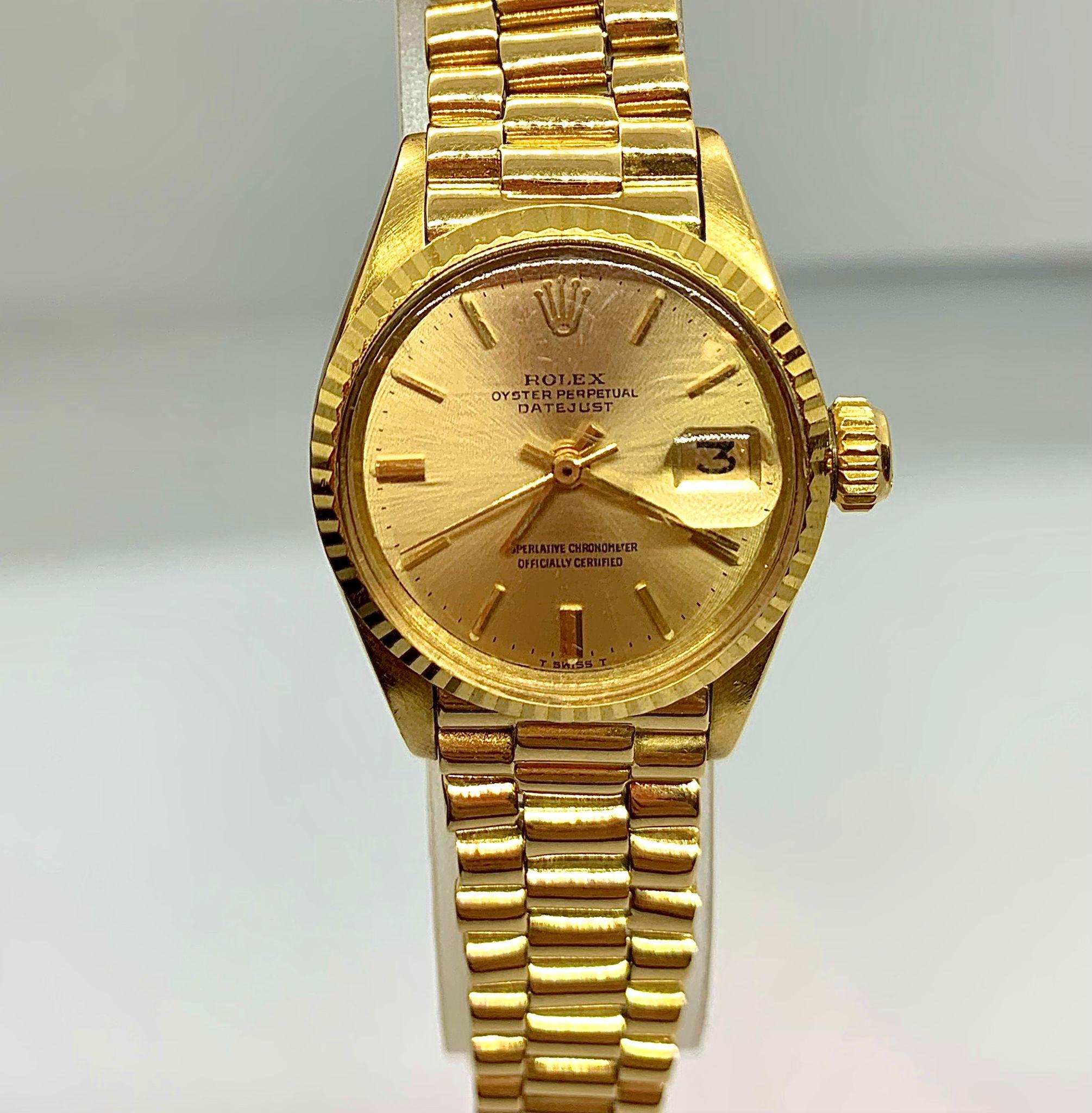 Mid-Century Modern Montre Oyster Perpetual Datejust en or, bijouterie, années 70 en vente