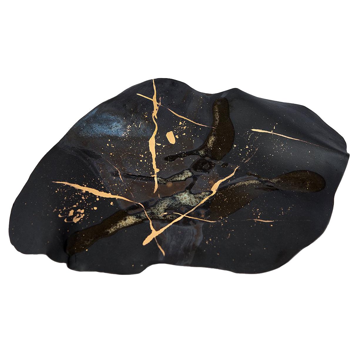 Plate No.1 in Black Clay and Gold For Sale