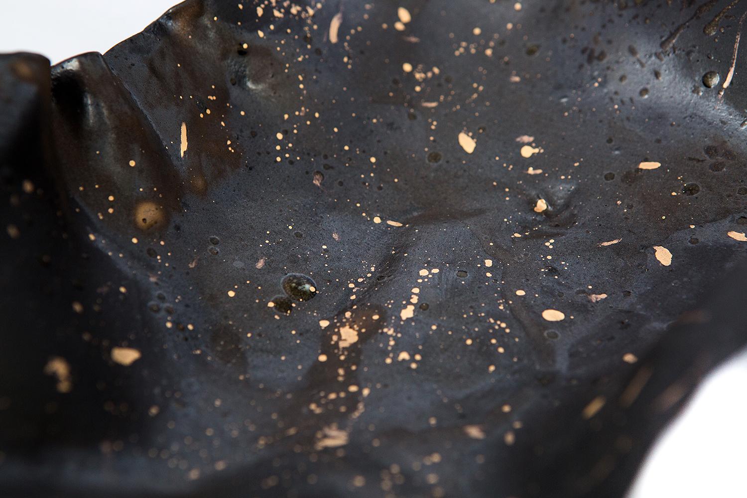 Contemporary Plate No.4 in Black Clay and Gold For Sale