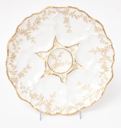 Oyster Plate by Limoges France, Scalloped Shape and Hand Painted Gold