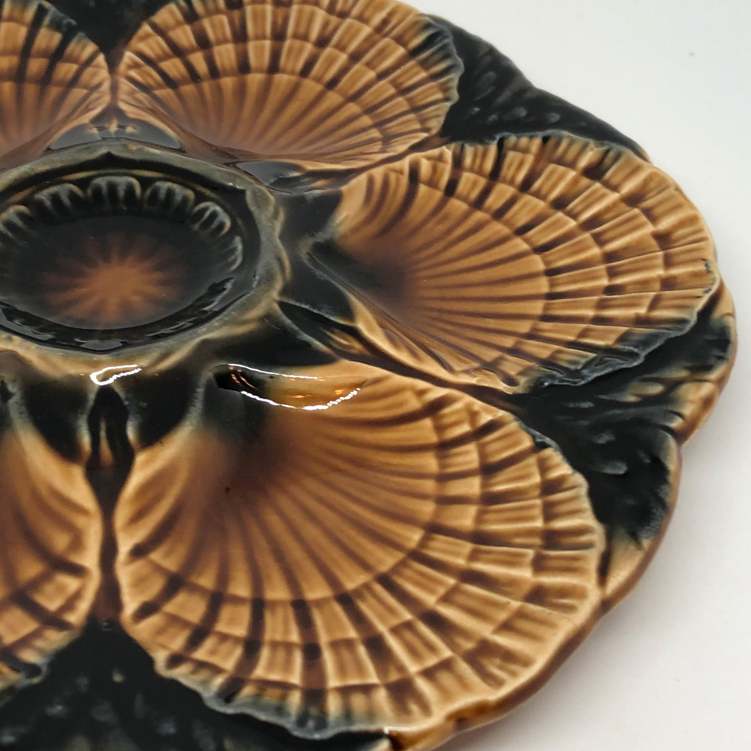 Oyster Plate French Vintage Ceramic Faience Sarreguemines, France, 1940s 1