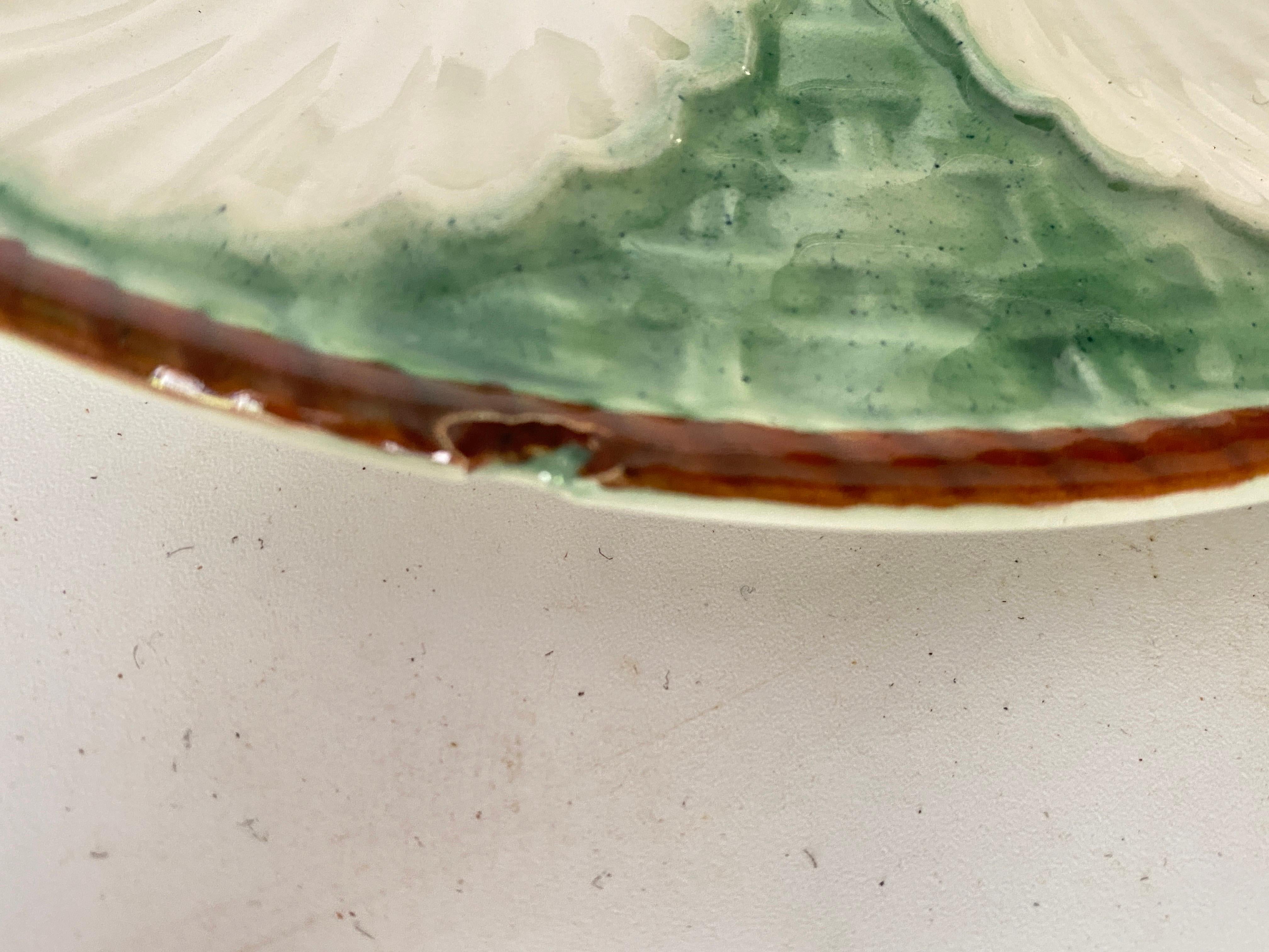 Art Nouveau Oyster Plate in Majolica Green and White Color, 19th Century, France For Sale
