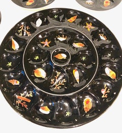 Ensemble d'assiettes à huîtres de Trevoux, Henriot Quimper, majolique française des années 1960