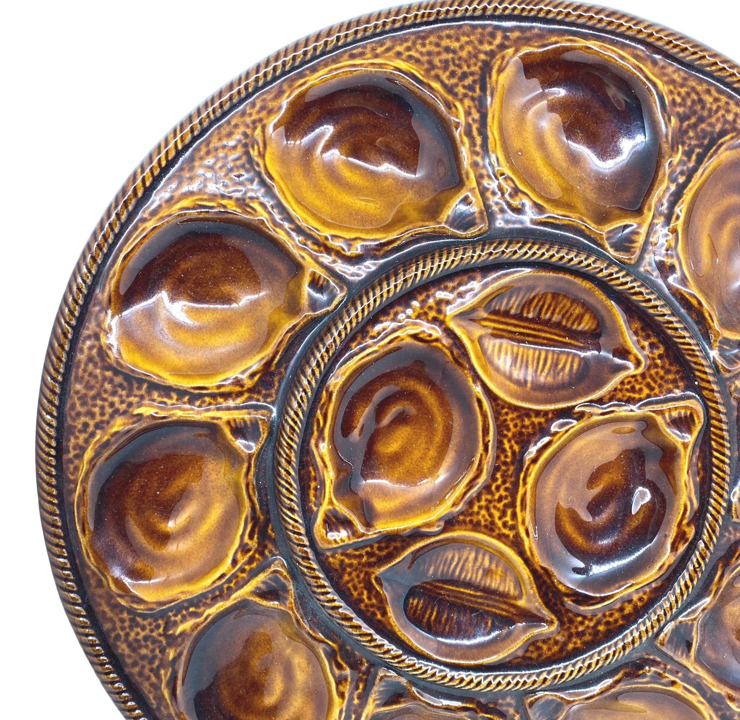 Oyster Platter French Vintage Ceramic Faience St. Clement, France, 20th