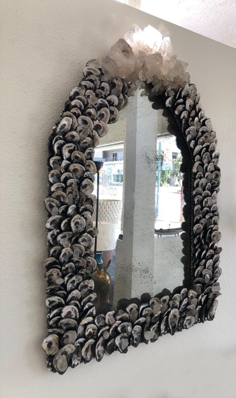 Oyster Shell and Quartz Crystal Wall Mirror at 1stDibs