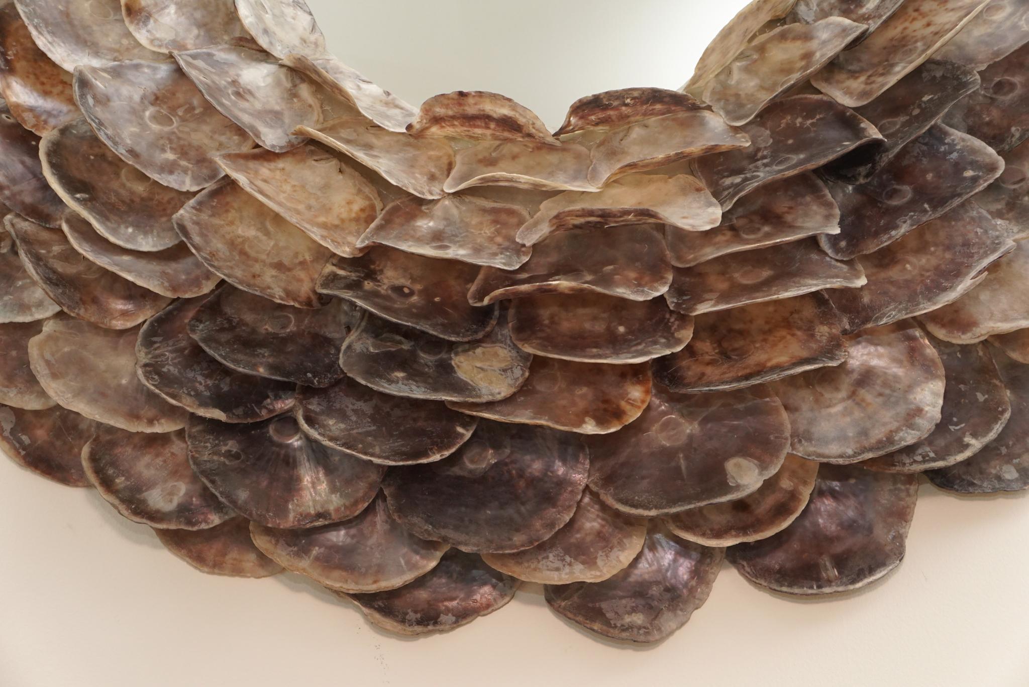 Organique Miroir rond en forme de coquille d'huître  en vente
