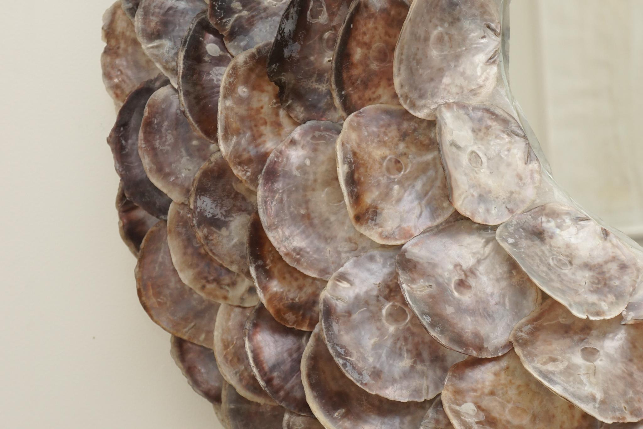 Organic Modern Oyster Shell Round Mirror  For Sale