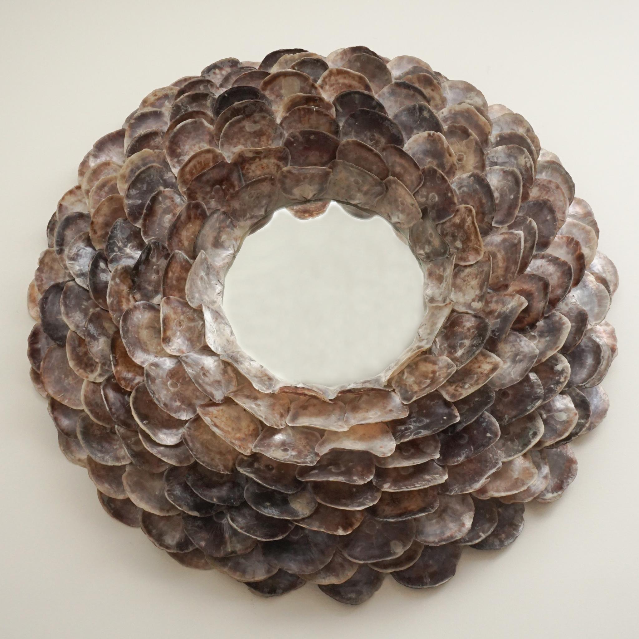 Hand-Crafted Oyster Shell Round Mirror  For Sale