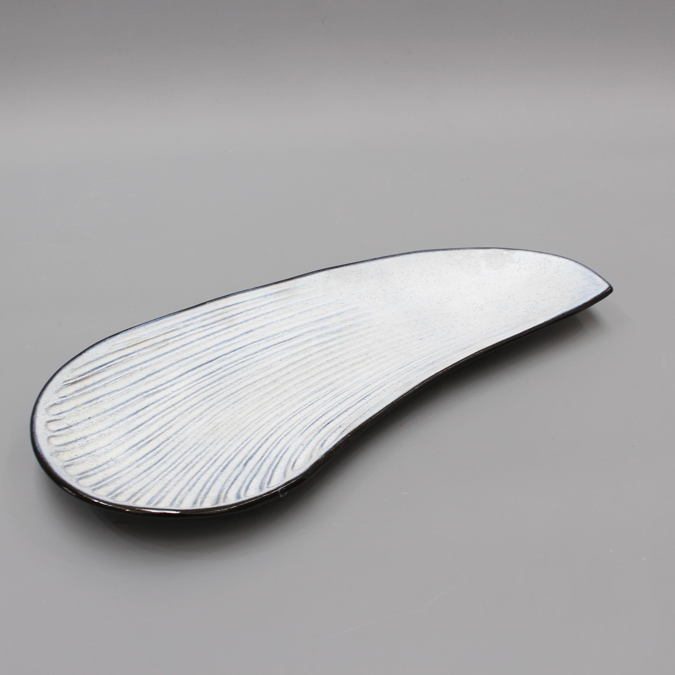 Glazed Oyster Shell Shaped Ceramic Tray by Marcel Guillot, circa 1960s