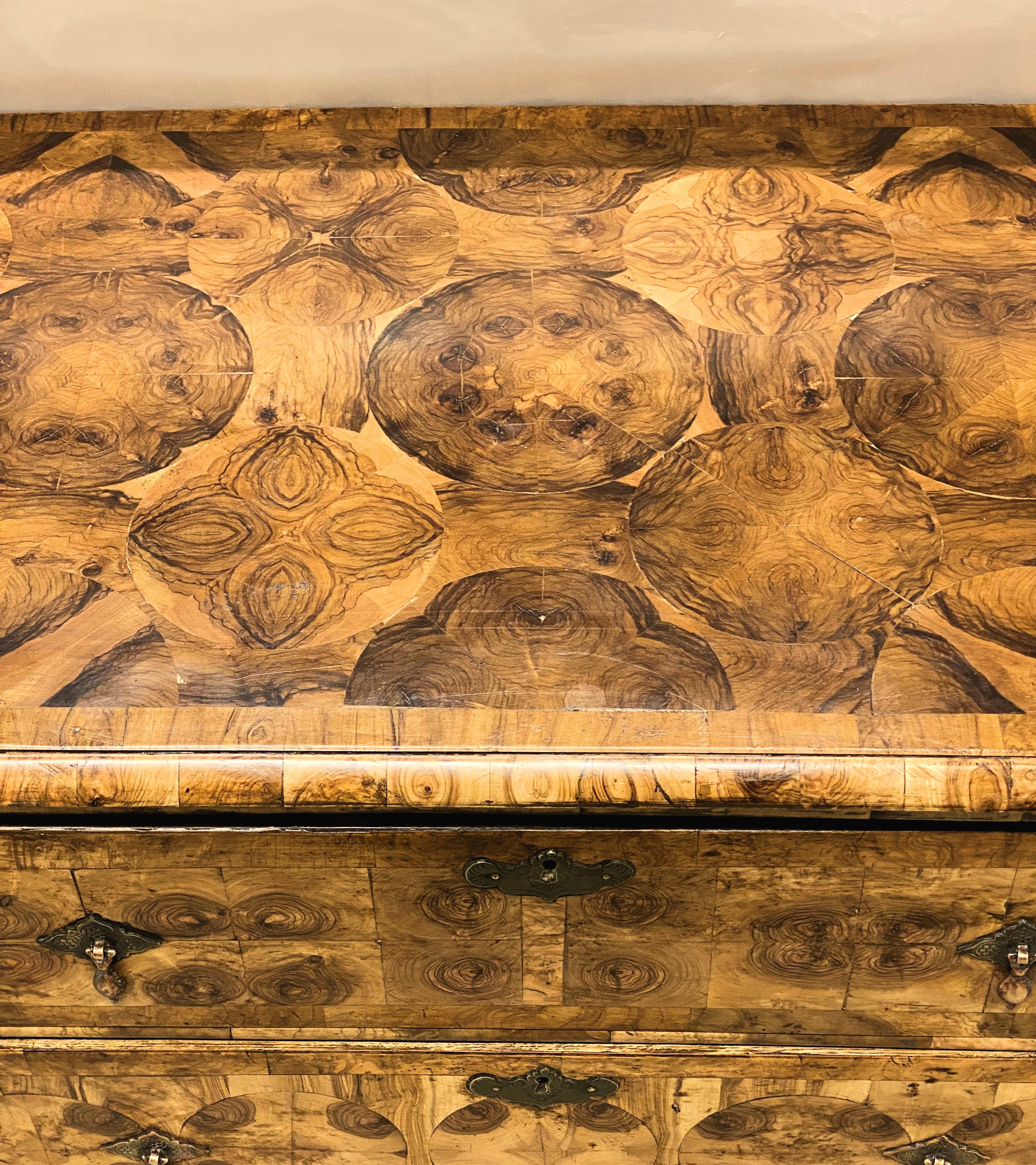 British Oyster Veneer Mid 18th Century Chest of Drawers For Sale