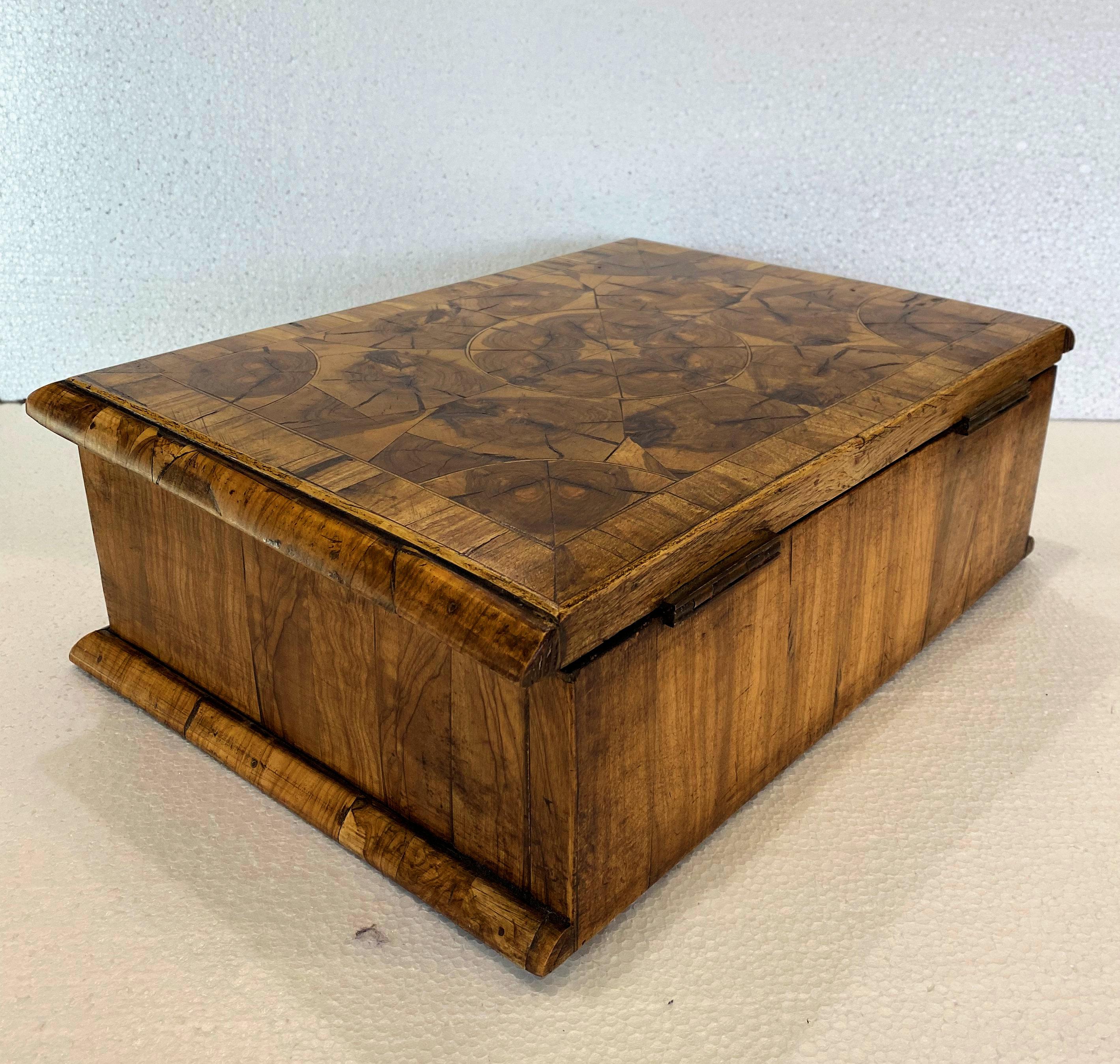 British Oyster Veneered Antique Styled Jewellery Box For Sale