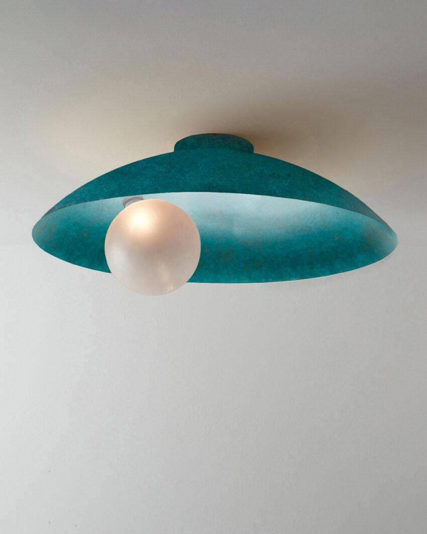 Elegant Handcrafted Verdigris Finish Ceiling Mounted Lamp Oyster by Carla Baz
Dimensions: Ø 70 x H 26 cm.
Materials: Patinated metal.
Weight: 9 kg.

Available in brushed brass, copper, stainless steel or bronze finishes. Available in different