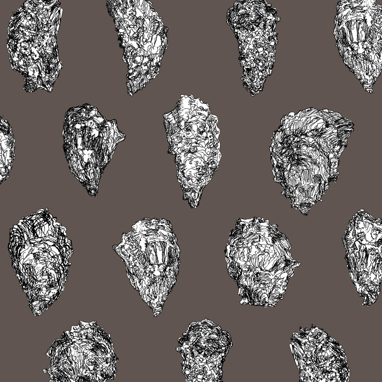 Oysters Wallpaper, Black and White on Red on Smooth Paper For Sale 1