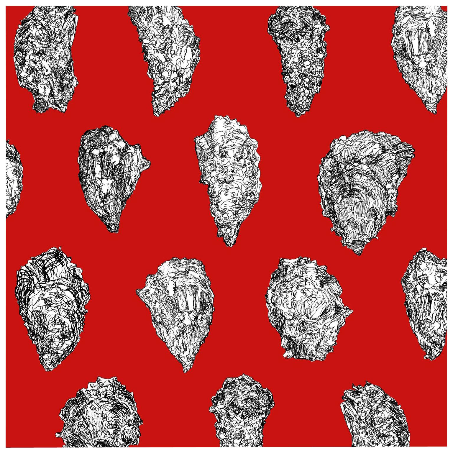 Oysters Wallpaper, Black and White on Red on Smooth Paper For Sale