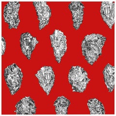 Oysters Wallpaper, Black and White on Red on Smooth Paper
