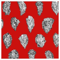 Oysters Wallpaper, Black and White on Red on Smooth Paper