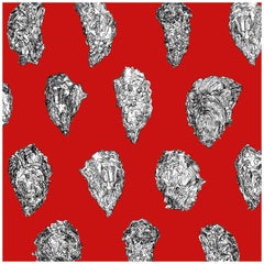 Oysters Wallpaper, Black and White on Red on Smooth Paper