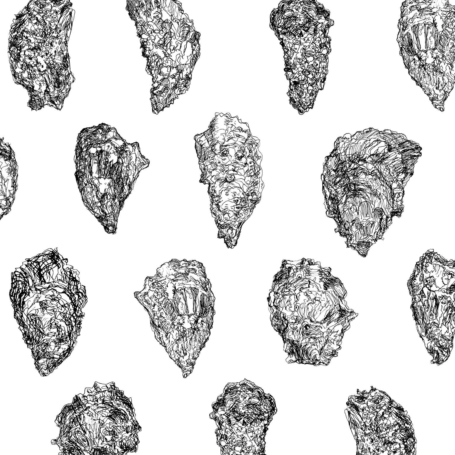 American Oysters Wallpaper, Black and White on Smooth Paper For Sale