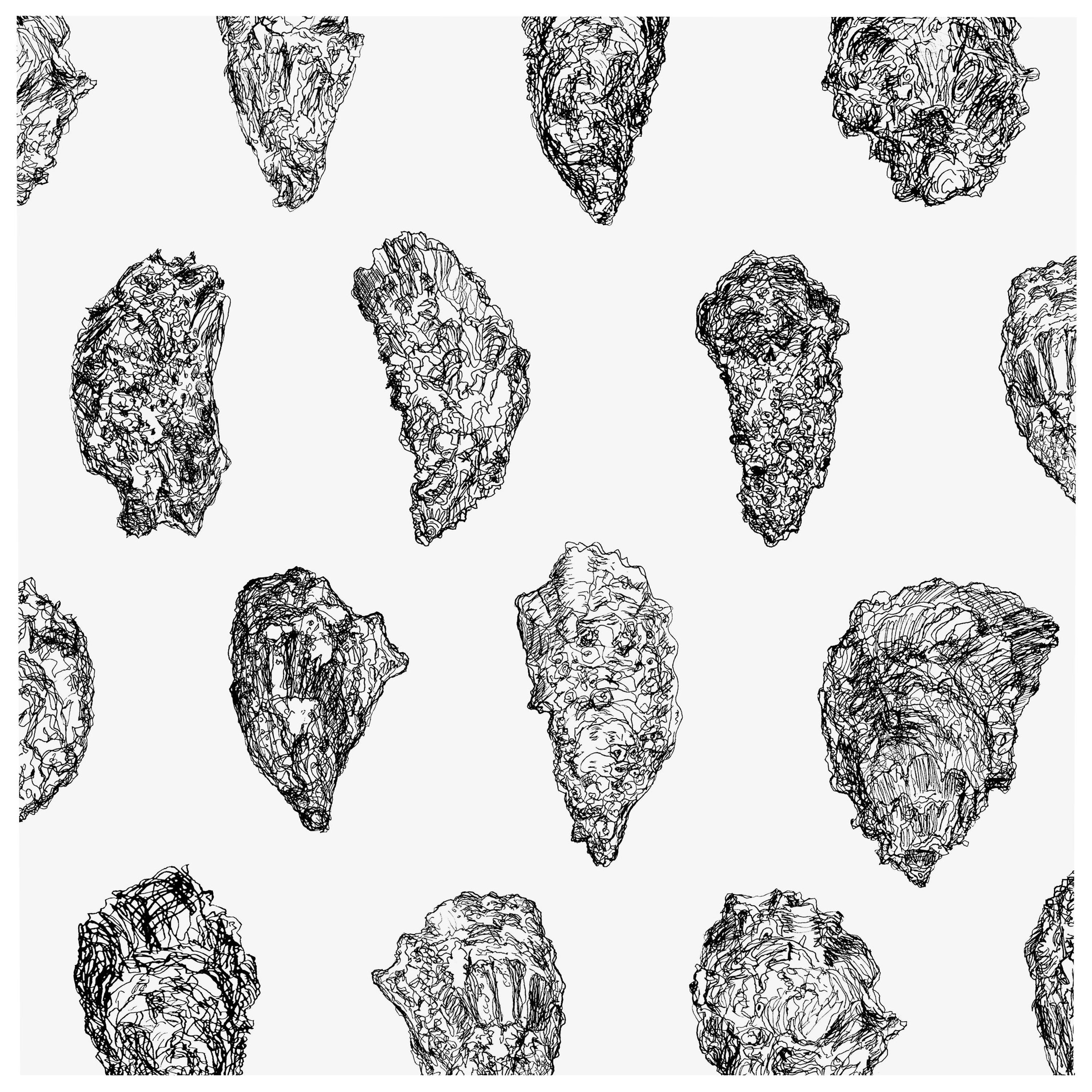 Oysters Wallpaper, Black and White on Smooth Paper For Sale