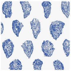 Oysters Wallpaper, China Blue on Smooth Paper
