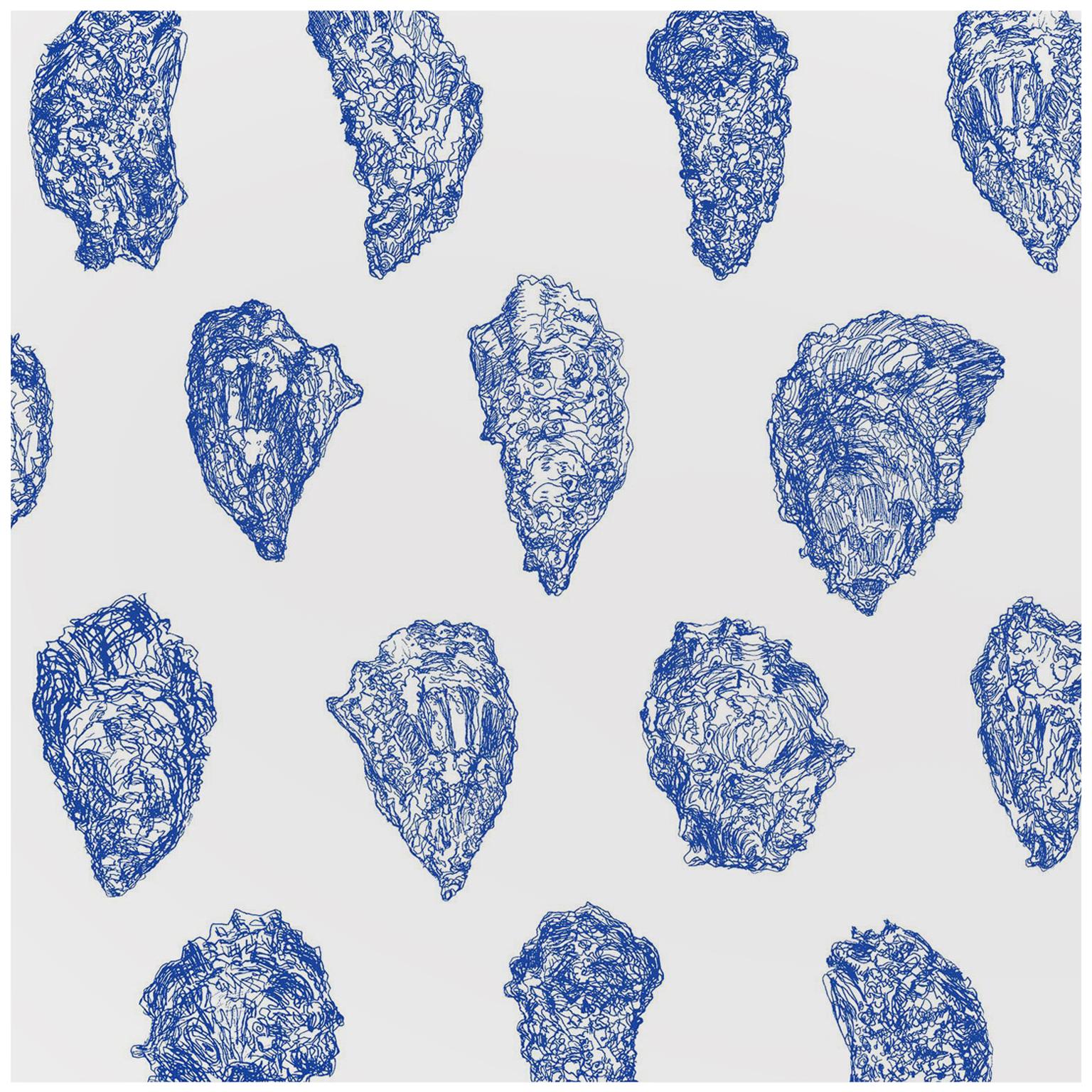 Oysters Wallpaper, China Blue on Smooth Paper For Sale