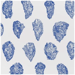Oysters Wallpaper, China Blue on Smooth Paper